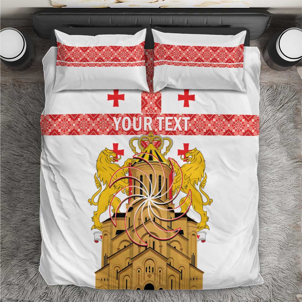 Personalised Georgia Independence Day Bedding Set Sameba Cathedral Borjgali Folk Pattern