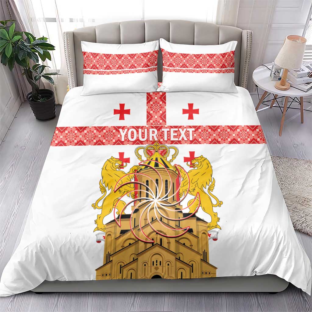 Personalised Georgia Independence Day Bedding Set Sameba Cathedral Borjgali Folk Pattern