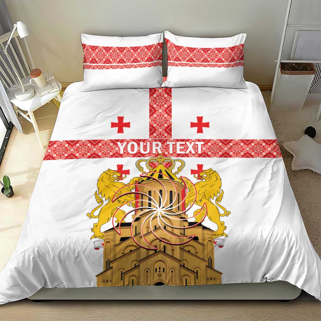 Personalised Georgia Independence Day Bedding Set Sameba Cathedral Borjgali Folk Pattern
