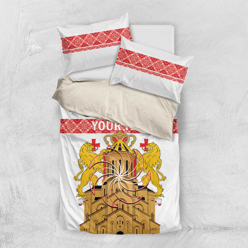 Personalised Georgia Independence Day Bedding Set Sameba Cathedral Borjgali Folk Pattern