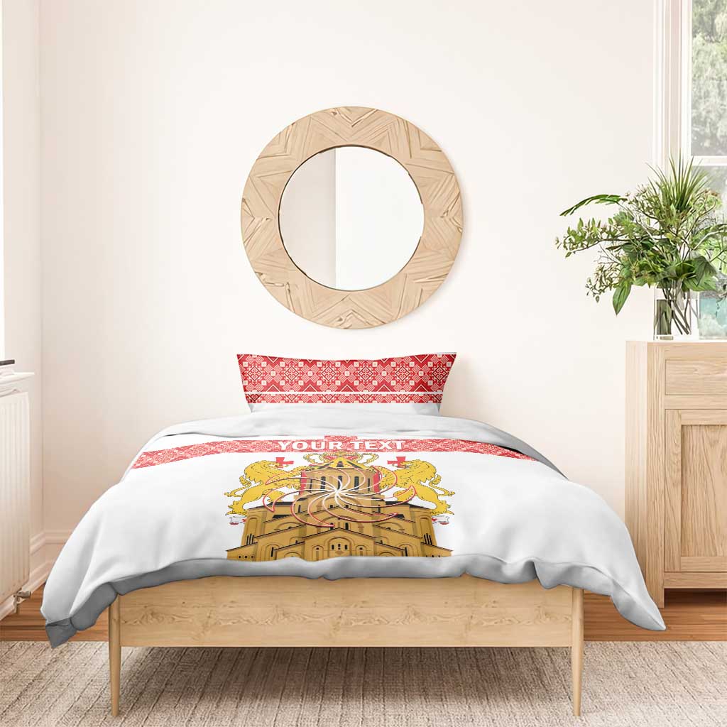 Personalised Georgia Independence Day Bedding Set Sameba Cathedral Borjgali Folk Pattern