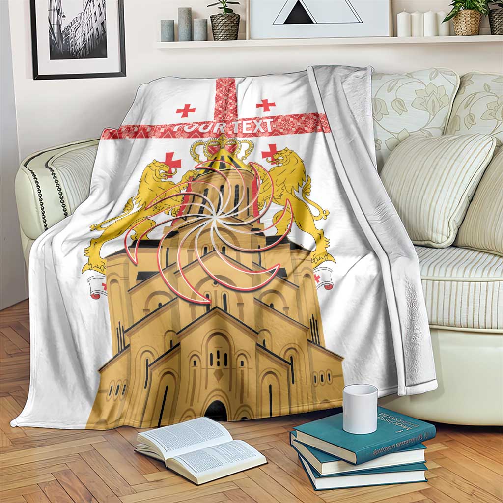 Personalised Georgia Independence Day Blanket Sameba Cathedral Borjgali Folk Pattern