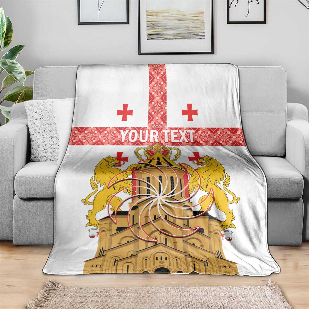 Personalised Georgia Independence Day Blanket Sameba Cathedral Borjgali Folk Pattern