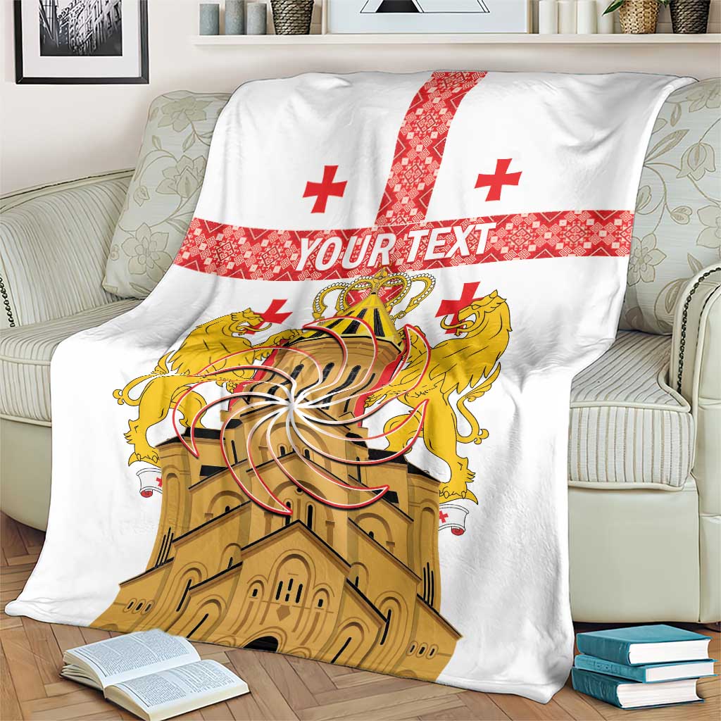Personalised Georgia Independence Day Blanket Sameba Cathedral Borjgali Folk Pattern