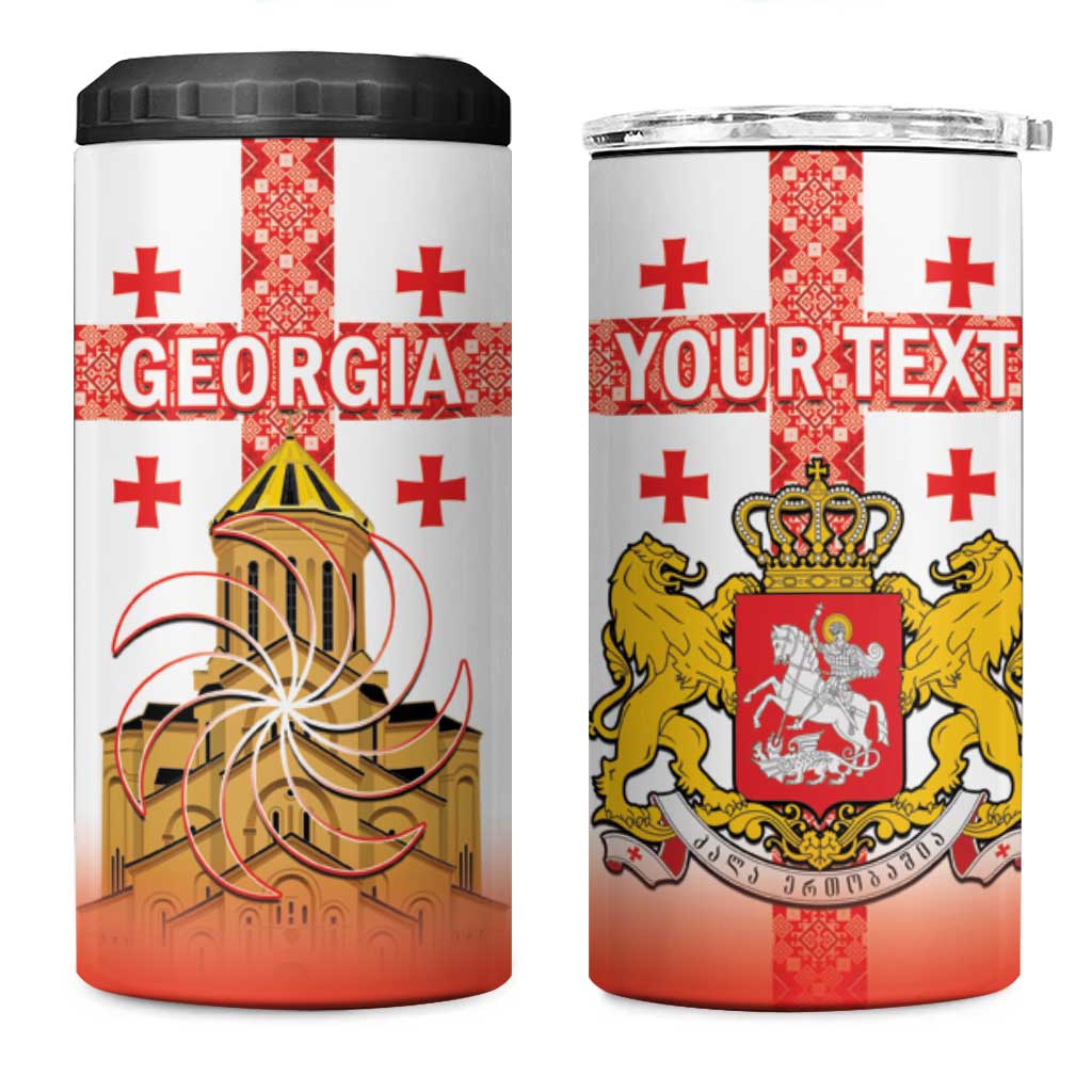 Personalised Georgia Independence Day 4 in 1 Can Cooler Tumbler Sameba Cathedral Borjgali Folk Pattern