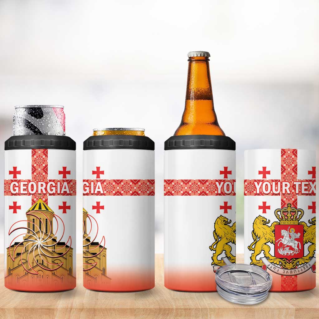 Personalised Georgia Independence Day 4 in 1 Can Cooler Tumbler Sameba Cathedral Borjgali Folk Pattern
