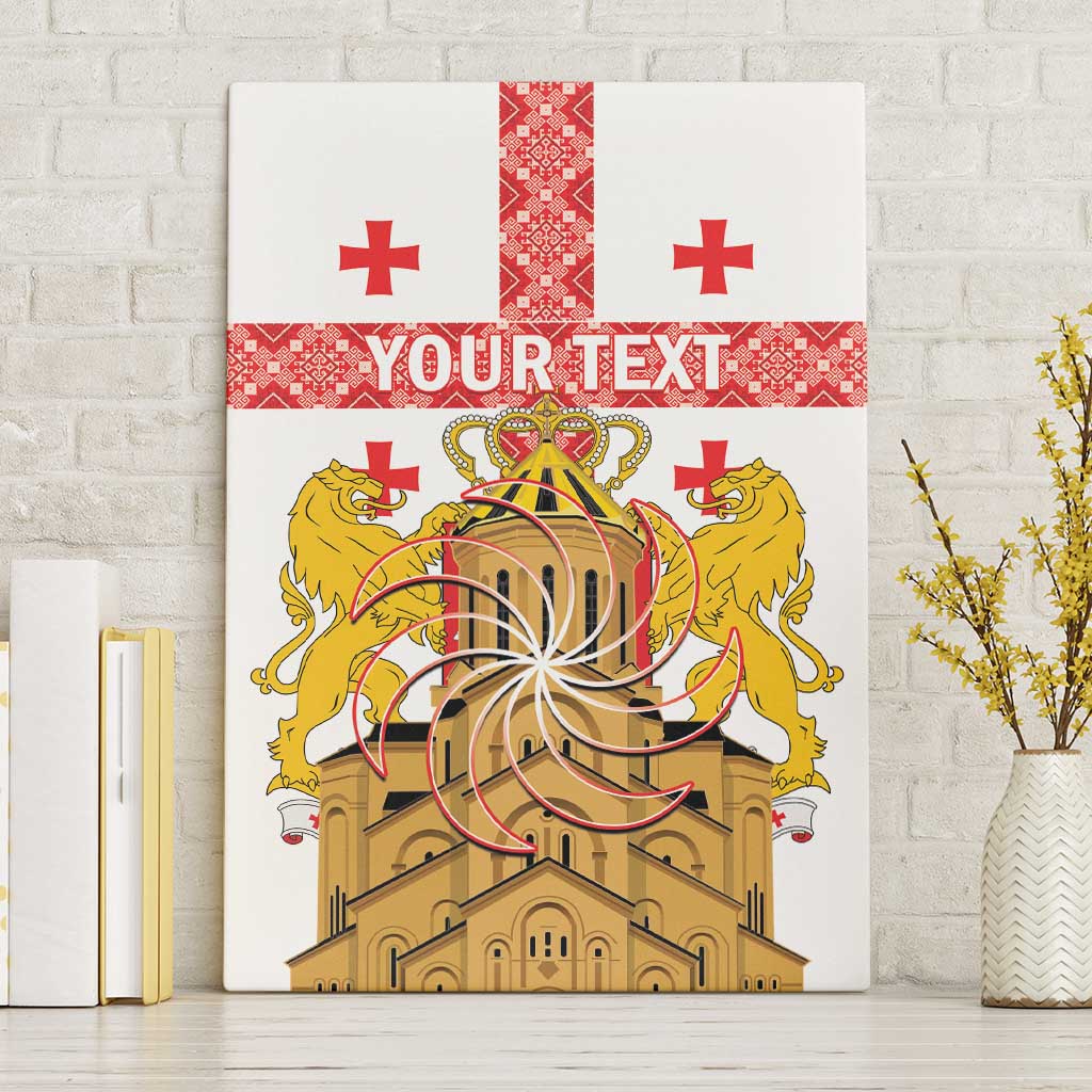 Personalised Georgia Independence Day Canvas Wall Art Sameba Cathedral Borjgali Folk Pattern