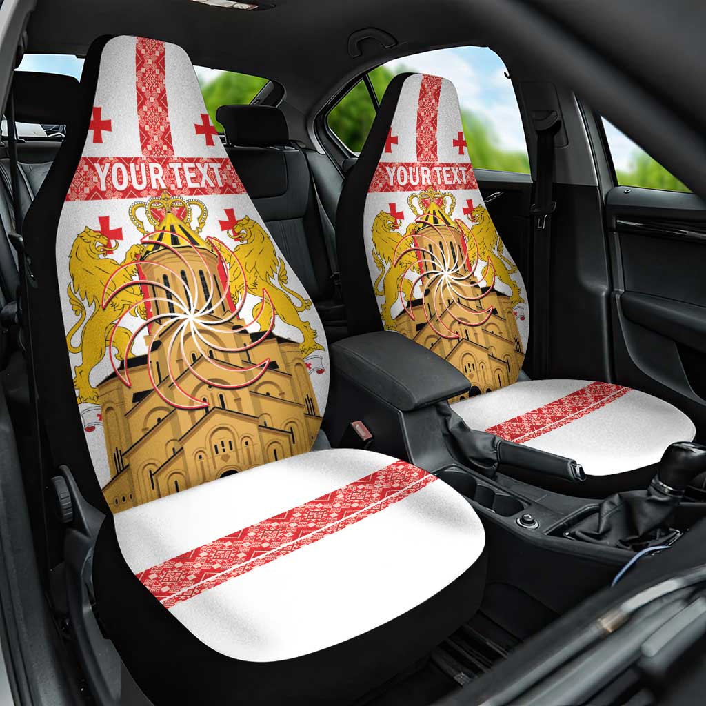 Personalised Georgia Independence Day Car Seat Cover Sameba Cathedral Borjgali Folk Pattern