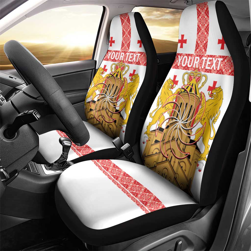 Personalised Georgia Independence Day Car Seat Cover Sameba Cathedral Borjgali Folk Pattern