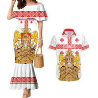 Personalised Georgia Independence Day Couples Matching Mermaid Dress and Hawaiian Shirt Sameba Cathedral Borjgali Folk Pattern