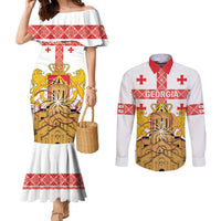 Personalised Georgia Independence Day Couples Matching Mermaid Dress and Long Sleeve Button Shirt Sameba Cathedral Borjgali Folk Pattern