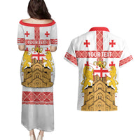 Personalised Georgia Independence Day Couples Matching Puletasi and Hawaiian Shirt Sameba Cathedral Borjgali Folk Pattern