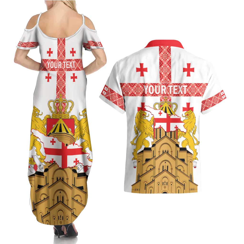Personalised Georgia Independence Day Couples Matching Summer Maxi Dress and Hawaiian Shirt Sameba Cathedral Borjgali Folk Pattern