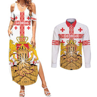 Personalised Georgia Independence Day Couples Matching Summer Maxi Dress and Long Sleeve Button Shirt Sameba Cathedral Borjgali Folk Pattern