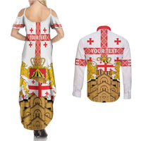 Personalised Georgia Independence Day Couples Matching Summer Maxi Dress and Long Sleeve Button Shirt Sameba Cathedral Borjgali Folk Pattern