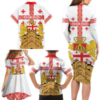 Personalised Georgia Independence Day Family Matching Long Sleeve Bodycon Dress and Hawaiian Shirt Sameba Cathedral Borjgali Folk Pattern