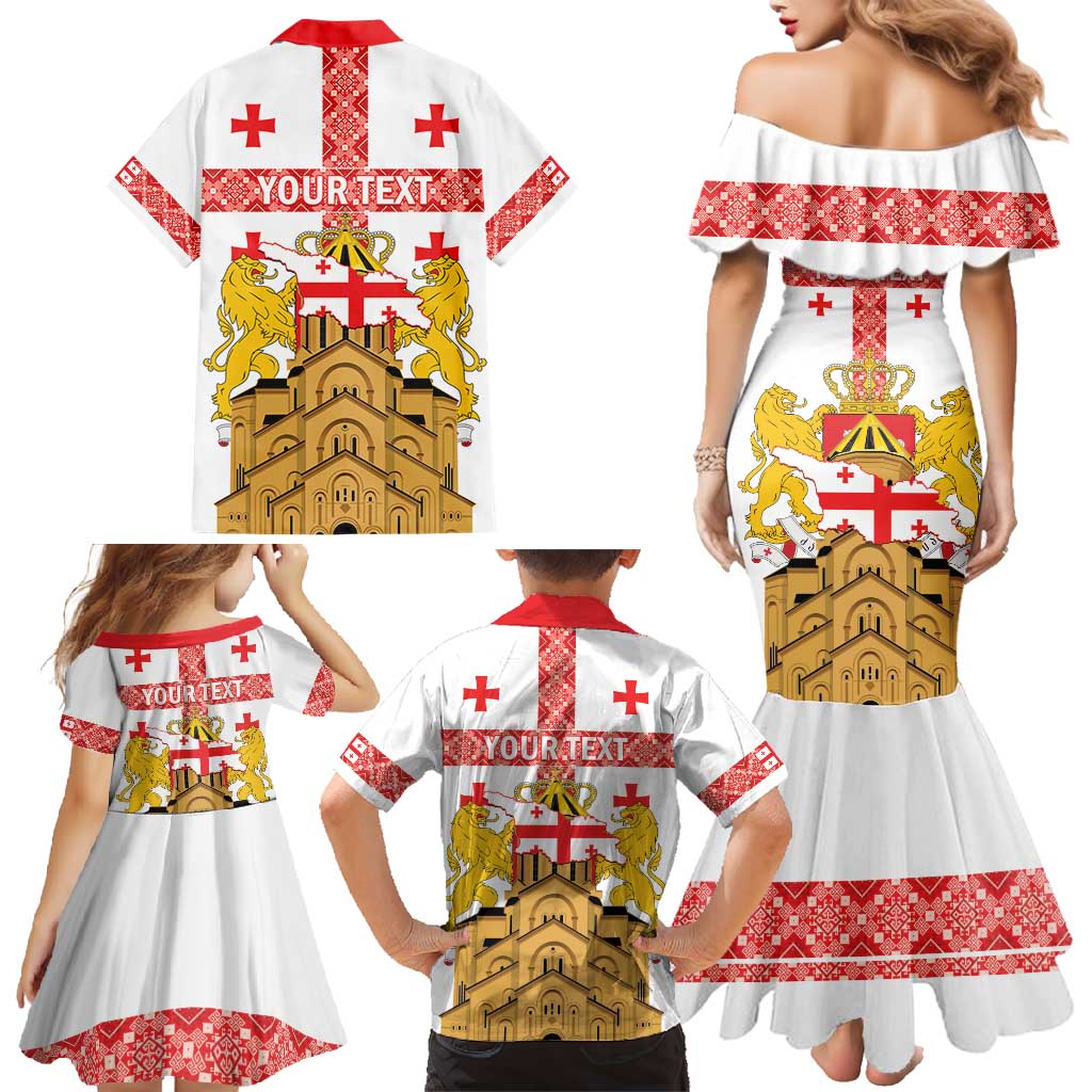 Personalised Georgia Independence Day Family Matching Mermaid Dress and Hawaiian Shirt Sameba Cathedral Borjgali Folk Pattern