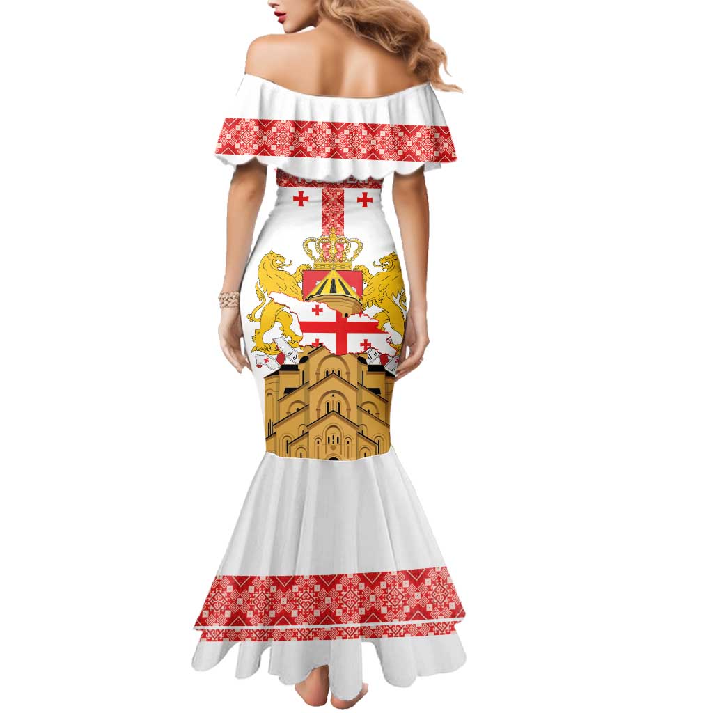 Personalised Georgia Independence Day Family Matching Mermaid Dress and Hawaiian Shirt Sameba Cathedral Borjgali Folk Pattern