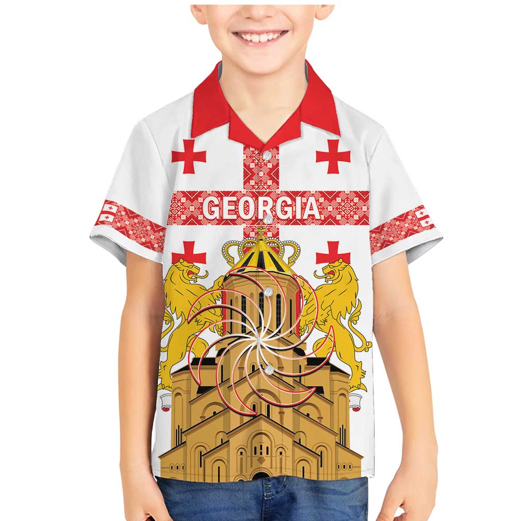 Personalised Georgia Independence Day Family Matching Mermaid Dress and Hawaiian Shirt Sameba Cathedral Borjgali Folk Pattern