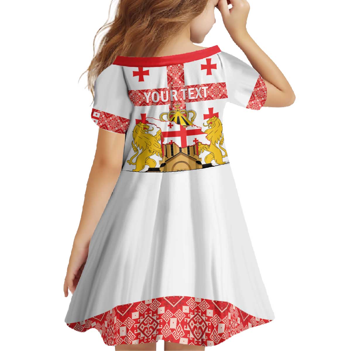 Personalised Georgia Independence Day Family Matching Off The Shoulder Long Sleeve Dress and Hawaiian Shirt Sameba Cathedral Borjgali Folk Pattern