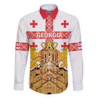 Personalised Georgia Independence Day Family Matching Off The Shoulder Long Sleeve Dress and Hawaiian Shirt Sameba Cathedral Borjgali Folk Pattern