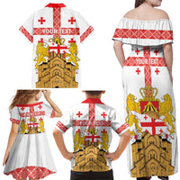 Personalised Georgia Independence Day Family Matching Off Shoulder Maxi Dress and Hawaiian Shirt Sameba Cathedral Borjgali Folk Pattern