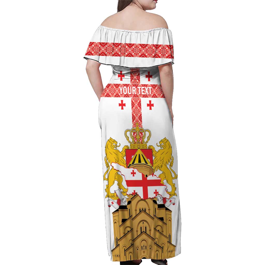 Personalised Georgia Independence Day Family Matching Off Shoulder Maxi Dress and Hawaiian Shirt Sameba Cathedral Borjgali Folk Pattern