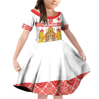 Personalised Georgia Independence Day Family Matching Off Shoulder Short Dress and Hawaiian Shirt Sameba Cathedral Borjgali Folk Pattern