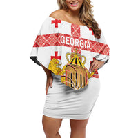 Personalised Georgia Independence Day Family Matching Off Shoulder Short Dress and Hawaiian Shirt Sameba Cathedral Borjgali Folk Pattern