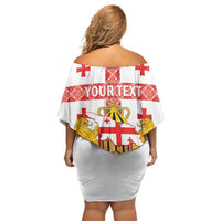 Personalised Georgia Independence Day Family Matching Off Shoulder Short Dress and Hawaiian Shirt Sameba Cathedral Borjgali Folk Pattern