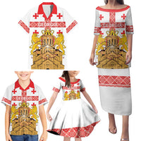 Personalised Georgia Independence Day Family Matching Puletasi and Hawaiian Shirt Sameba Cathedral Borjgali Folk Pattern