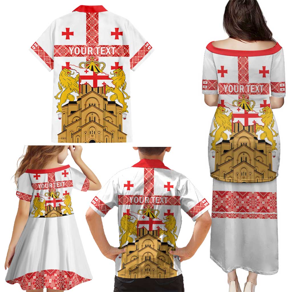 Personalised Georgia Independence Day Family Matching Puletasi and Hawaiian Shirt Sameba Cathedral Borjgali Folk Pattern