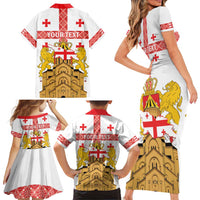 Personalised Georgia Independence Day Family Matching Short Sleeve Bodycon Dress and Hawaiian Shirt Sameba Cathedral Borjgali Folk Pattern