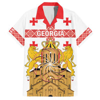Personalised Georgia Independence Day Family Matching Short Sleeve Bodycon Dress and Hawaiian Shirt Sameba Cathedral Borjgali Folk Pattern