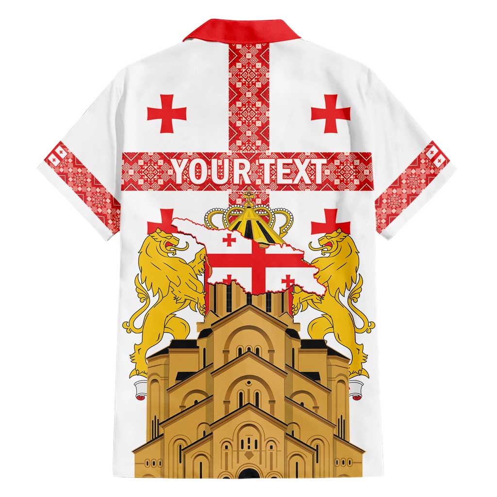 Personalised Georgia Independence Day Family Matching Short Sleeve Bodycon Dress and Hawaiian Shirt Sameba Cathedral Borjgali Folk Pattern