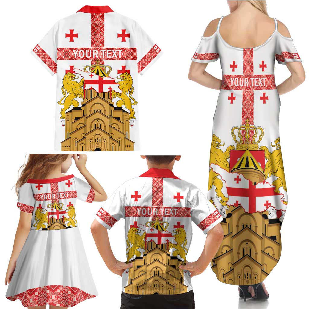 Personalised Georgia Independence Day Family Matching Summer Maxi Dress and Hawaiian Shirt Sameba Cathedral Borjgali Folk Pattern