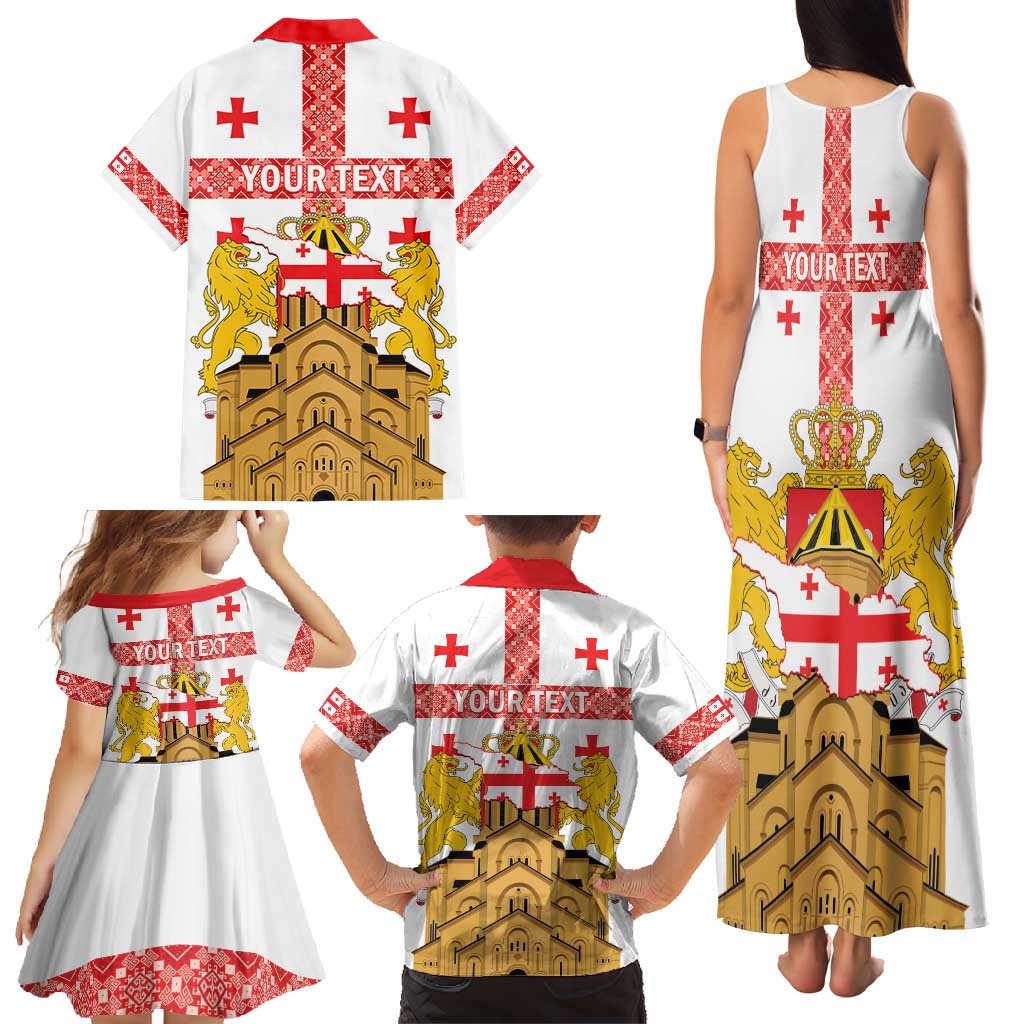 Personalised Georgia Independence Day Family Matching Tank Maxi Dress and Hawaiian Shirt Sameba Cathedral Borjgali Folk Pattern