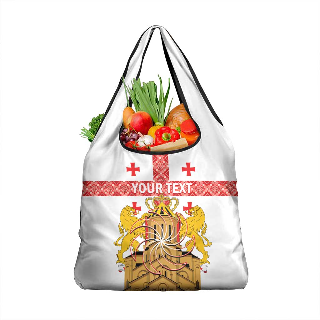 Personalised Georgia Independence Day Grocery Bag Sameba Cathedral Borjgali Folk Pattern