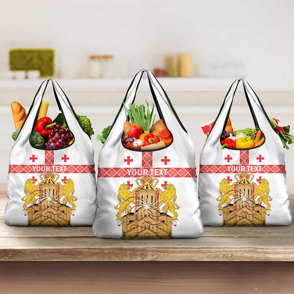 Personalised Georgia Independence Day Grocery Bag Sameba Cathedral Borjgali Folk Pattern
