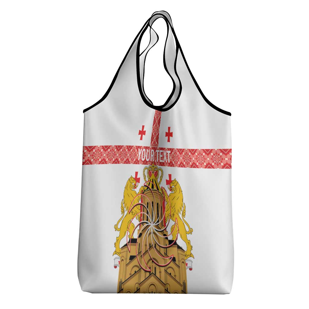 Personalised Georgia Independence Day Grocery Bag Sameba Cathedral Borjgali Folk Pattern