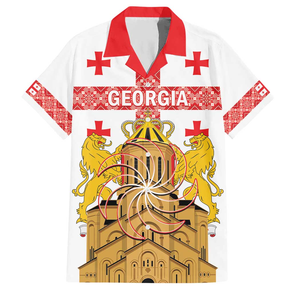 Personalised Georgia Independence Day Hawaiian Shirt Sameba Cathedral Borjgali Folk Pattern