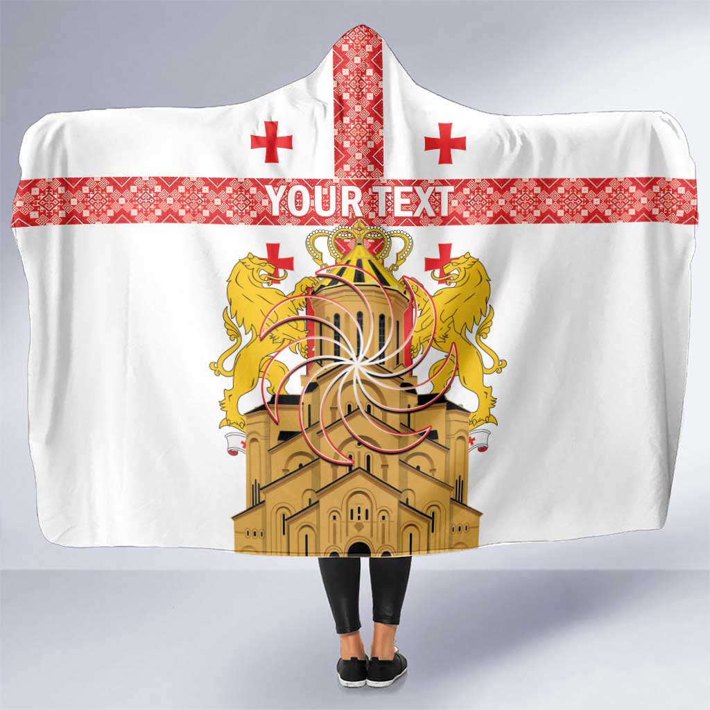 Personalised Georgia Independence Day Hooded Blanket Sameba Cathedral Borjgali Folk Pattern