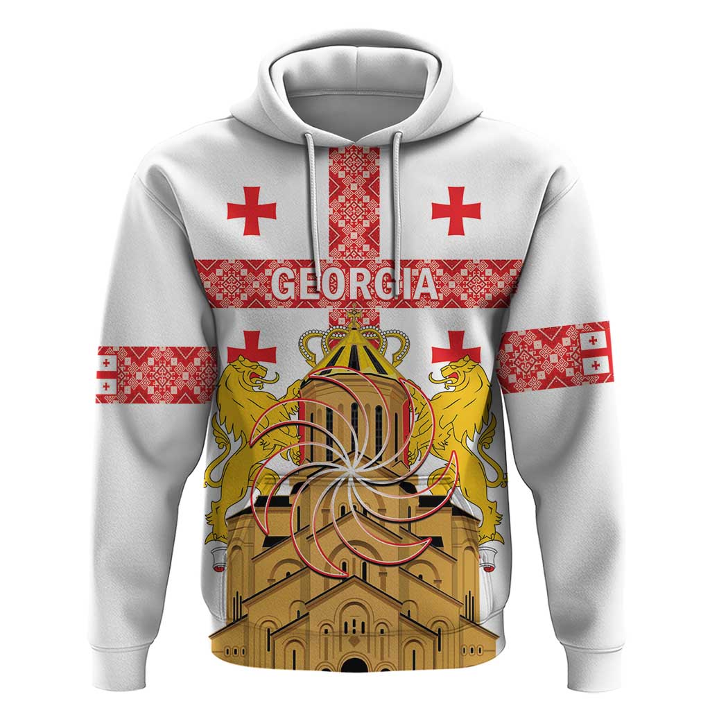 Personalised Georgia Independence Day Hoodie Sameba Cathedral Borjgali Folk Pattern