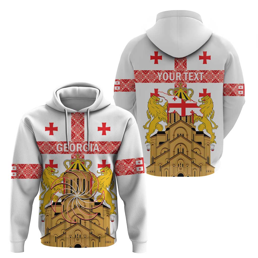 Personalised Georgia Independence Day Hoodie Sameba Cathedral Borjgali Folk Pattern