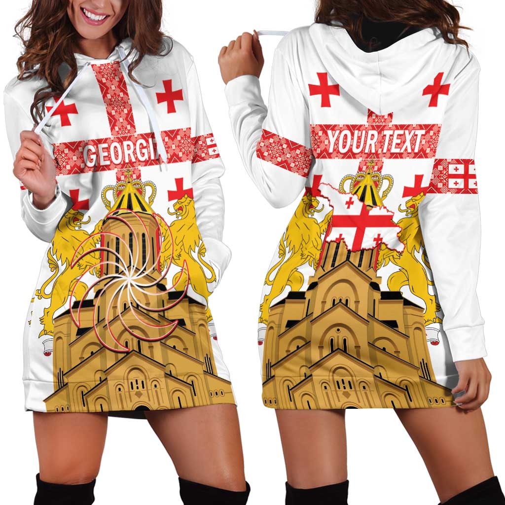 Personalised Georgia Independence Day Hoodie Dress Sameba Cathedral Borjgali Folk Pattern