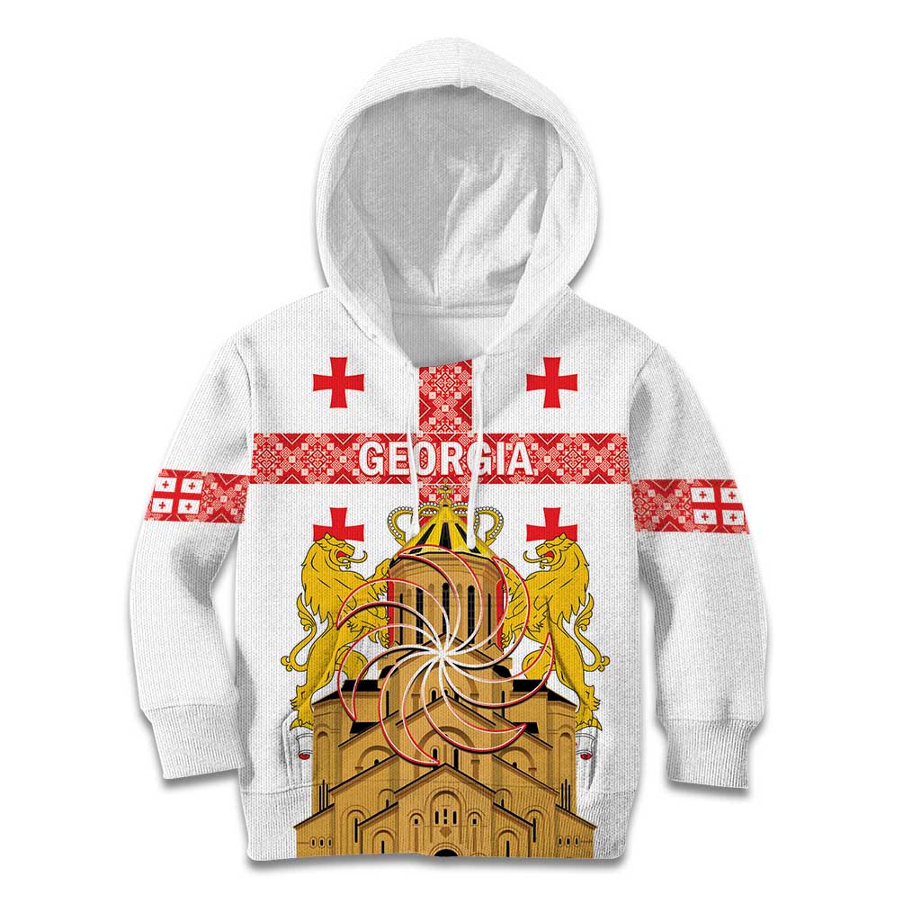 Personalised Georgia Independence Day Kid Hoodie Sameba Cathedral Borjgali Folk Pattern