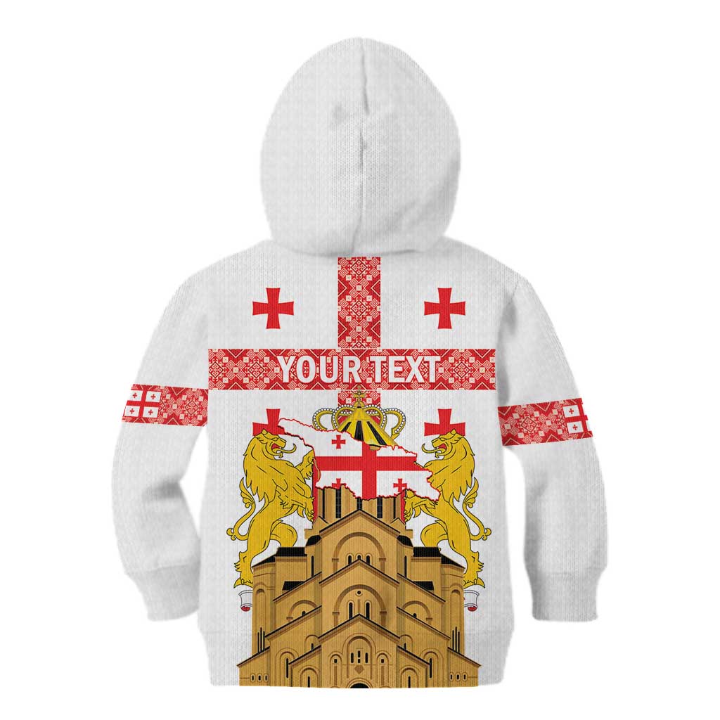 Personalised Georgia Independence Day Kid Hoodie Sameba Cathedral Borjgali Folk Pattern