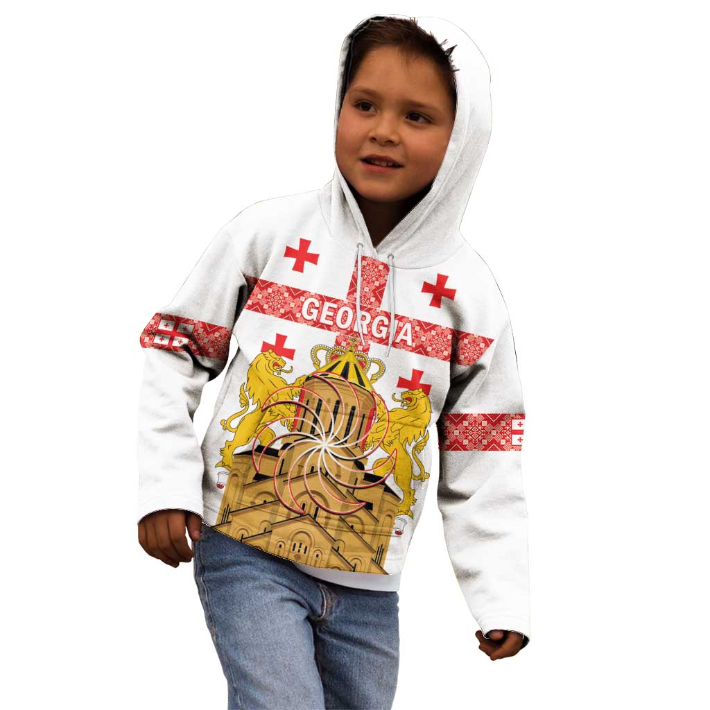 Personalised Georgia Independence Day Kid Hoodie Sameba Cathedral Borjgali Folk Pattern