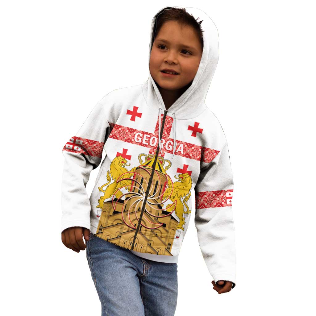 Personalised Georgia Independence Day Kid Hoodie Sameba Cathedral Borjgali Folk Pattern