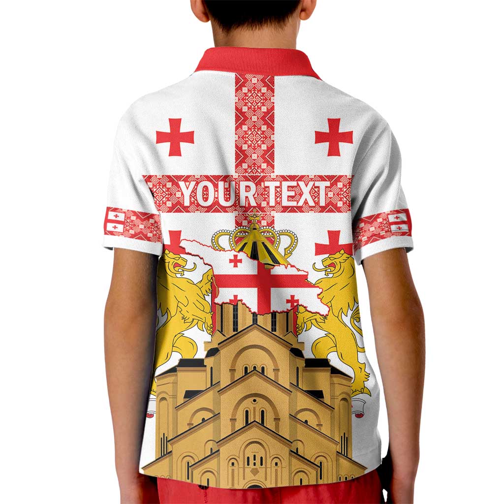 Personalised Georgia Independence Day Kid Polo Shirt Sameba Cathedral Borjgali Folk Pattern